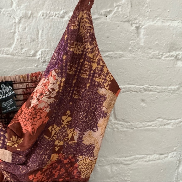 Angie Twist Front Patchwork Print Flowy Mini Dress Size L Boho Festival Hippie - Picture 6 of 12